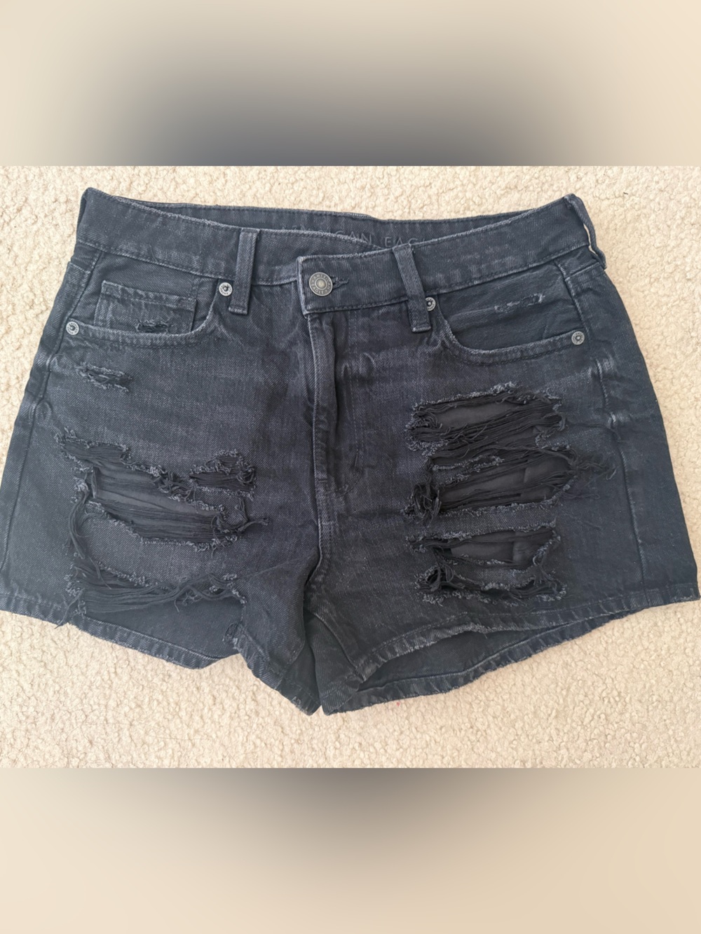 American Eagle Outfitters Black Distressed Ripped Denim Shorts